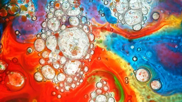 Freeze Motion Shot Moving Color Oil Bubbles Fundo Branco Fotos De Bancos De Imagens Sem Royalties