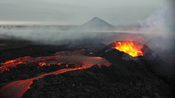 Schöne Luftaufnahme Des Aktiven Vulkans Litli Hrutur Island 2023 — Stockvideo