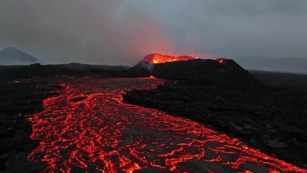 Beautiful Aerial Panoramatic View Active Volcano Litli Hrutur Iceland 2023 — Stock Video