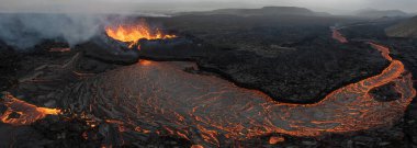 Beautiful aerial panoramatic view of active volcano, Litli - Hrutur, Iceland 2023 clipart
