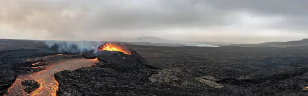 Воздушный Панорамный Вид Активный Вулкан Литли Хеур Исландия 2023 — стоковое фото