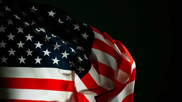 Closeup American Flag Black Background Freeze Motion Stock Photo