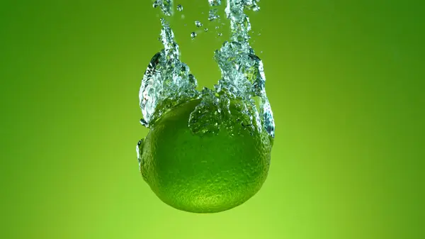 Freeze Motion Falling Fresh Lime Fruit Water Stock Photo