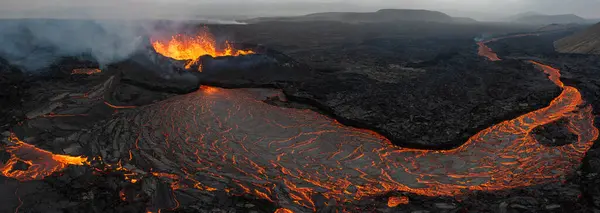 Gyönyörű Légi Panorámás Kilátás Aktív Vulkán Litli Hrutur Izland 2023 Jogdíjmentes Stock Fotók