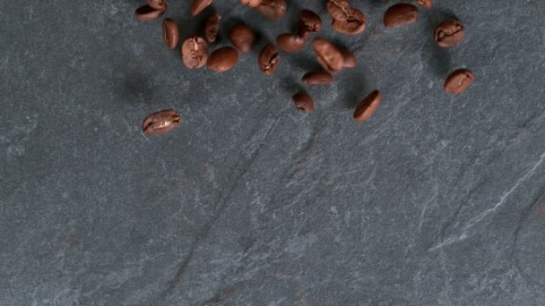 Super Slow Motion Shot Falling Coffee Beans Grey Stone 1000Fps — стоковое видео
