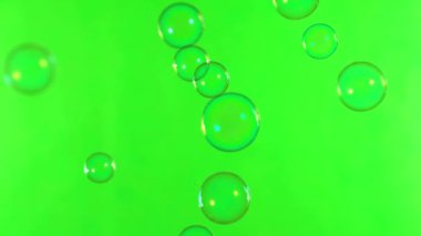 Yeşil ekranda uçan sabun baloncuklarının süper yavaş çekimi, 1000 FPS