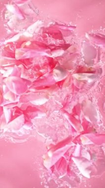 Açık Pembe Arkaplanda Su Yüzeyi Oluşan Pembe Yaprakların Süper Yavaş Hareketi