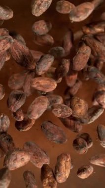 Çiğ kakao çekirdekleri patlıyor. Üst Manzara. 1000 fps hızla yüksek hızlı sinematik kamera ile çekildi. .