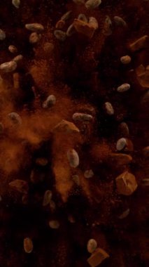 Patlayan kakao çekirdekleri. Üst Manzara. 1000 fps hızla yüksek hızlı sinematik kamera ile çekildi..