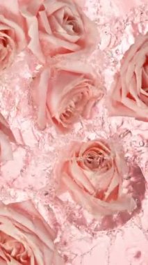 Açık Pembe Arkaplanda Su Yüzeyi Oluşan Pembe Gül Yapraklarının Süper Yavaş Hareketi