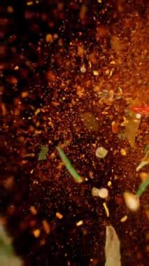 Uçan Karışık Baharatların Süper Yavaş Çekimi. Yüksek hızlı sinema kamerası, 1000fps .