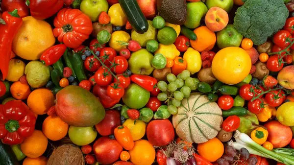 Farklı Taze Meyve ve Sebze Türleri Bir Yığın Üzerinde, Yakın plan