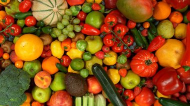 Farklı Taze Meyve ve Sebze Türleri Bir Yığın Üzerinde, Yakın plan