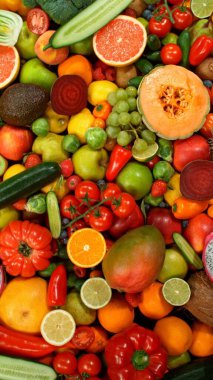 Farklı Taze Meyve ve Sebze Türleri Bir Yığın Üzerinde, Yakın plan