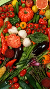 Farklı Taze Meyve ve Sebze Türleri Bir Yığın Üzerinde, Yakın plan