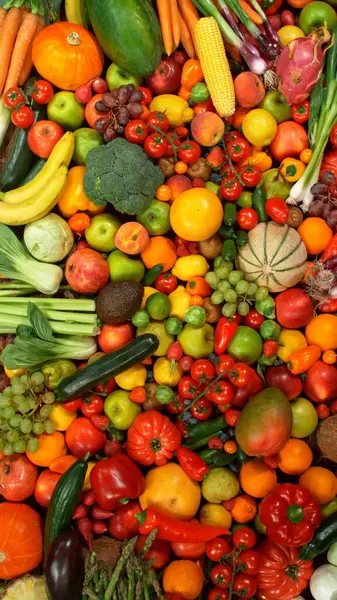 Farklı Taze Meyve ve Sebze Türleri Bir Yığın Üzerinde, Yakın plan