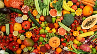 Farklı Taze Meyve ve Sebze Türleri Bir Yığın Üzerinde, Yakın plan