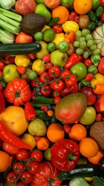 Farklı Taze Meyve ve Sebze Türleri Bir Yığın Üzerinde, Yakın plan