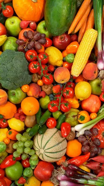 Farklı Taze Meyve ve Sebze Türleri Bir Yığın Üzerinde, Yakın plan