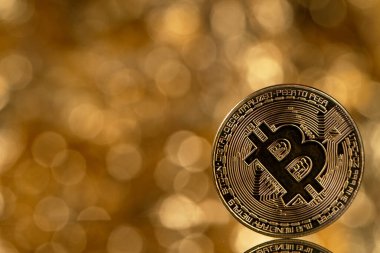 Bitcoin ve kripto para yatırım konsepti. Bitcoin kripto altın sikke