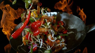 Uçan Asyalı Tavanın Dondurucu Hareketi Alevli İçindekiler