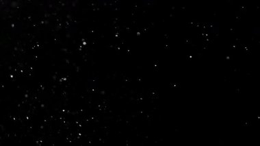 Siyah zemin üzerinde ışıldayan parçacıkların süper yavaş çekimi. Sığ odak derinliği. Yüksek hızlı sinema kamerası, 1000 fps..