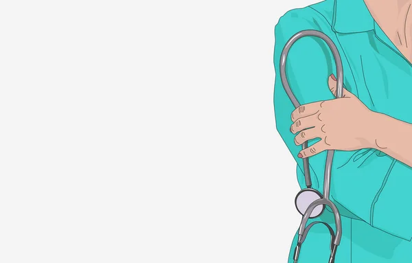 Steteskoplu Yazı Için Şablonu Olan Doktor Kadın Tıp Sağlık Konsepti — Stok Vektör