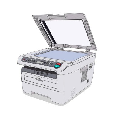 Realistic white copier or printing machine on white background. Vector illustration design clipart