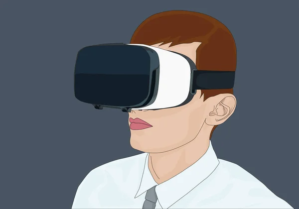 Businessman Virtual Reality Glasses Business Virtual Reality Concept Vector Illustration — Stock Vector