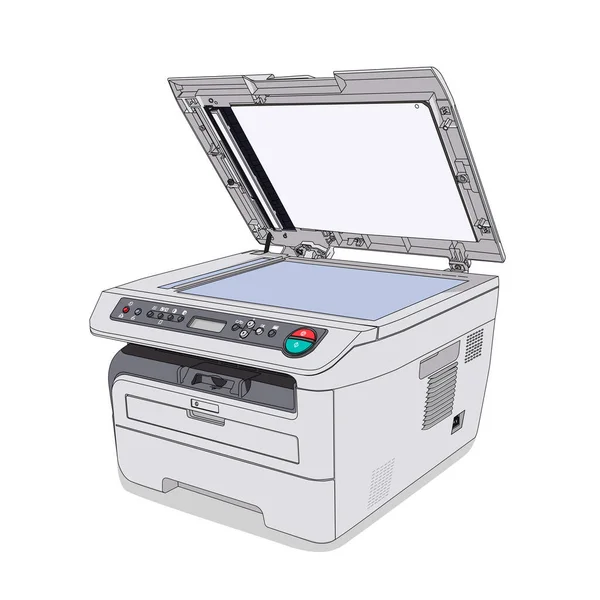 Copiadora Branca Realista Máquina Impressão Fundo Branco Desenho Ilustração Vetorial —  Vetores de Stock