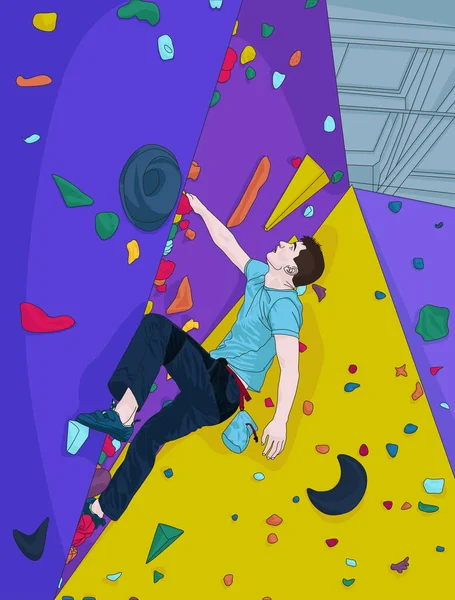 Νεαρός Σκαρφαλώνει Στον Τοίχο Προπόνησης Στο Γυμναστήριο Ακραία Και Υγιεινή — Διανυσματικό Αρχείο