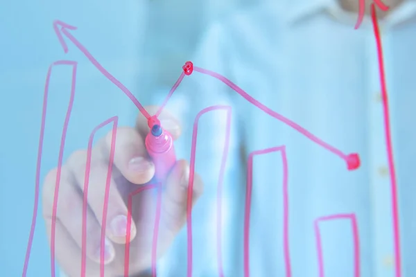 Businessman Hand Drawing Stock Chart Business Data Glass Screen Analyzing — Stock Photo, Image