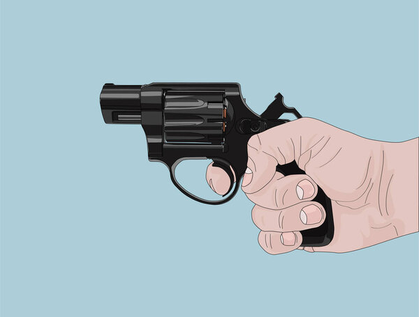Hand holding a revolver gun, silhouette shot. Vector illustration design