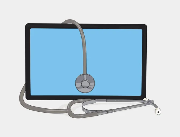 Tablet Blabk Blue Screen Stethoscope Healthcare Medical Concept Vector Illustration — Stock Vector