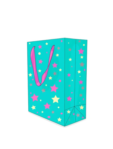 Paper Gift Bag Pink Satin Handle Merchandising Concept Vector Illustration — Stock Vector