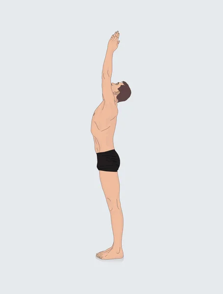 Homme Yoga Leva Les Mains Concept Méditation Relaxation Fitness Illustration — Image vectorielle