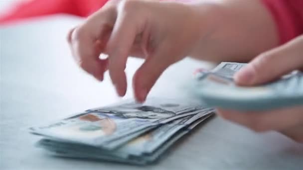 Γυναικεία Χέρια Που Μετράνε Λεφτά Επιχειρηματικό Κέρδος Και Την Έννοια — Αρχείο Βίντεο