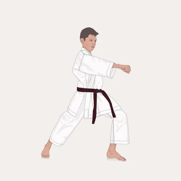 Boy Karateka Fighter Courage Sport Concept Vector Cartoon Isolated Character — Stock Vector