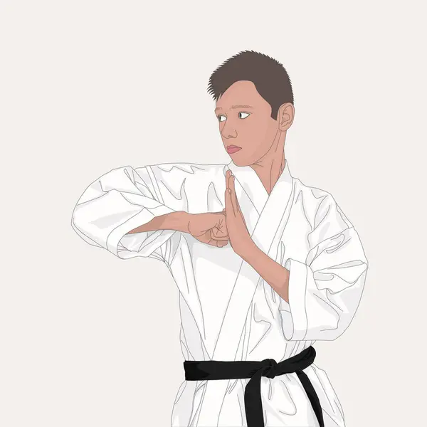 Ung Karateka Med Svart Belte Viser Katu Øvelsen Mot Sportskonsept – stockvektor