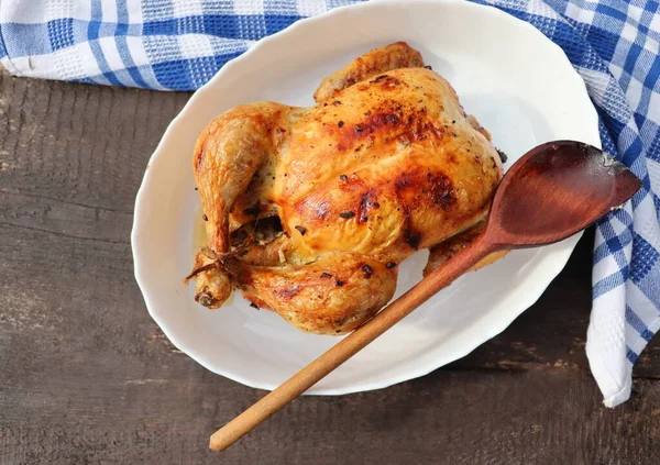 Roasted whole chicken or turkey for celebration and holiday. Christmas, thanksgiving, new years eve dinner .