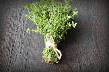 Tahta Arkaplanda Yeşil Kekik Çetesi