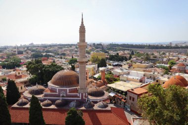 Rhodes eski kasaba hava panoramik görünümünde Rodos Adası Yunanistan .