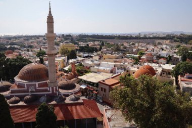 Rhodes eski kasaba hava panoramik görünümünde Rodos Adası Yunanistan .