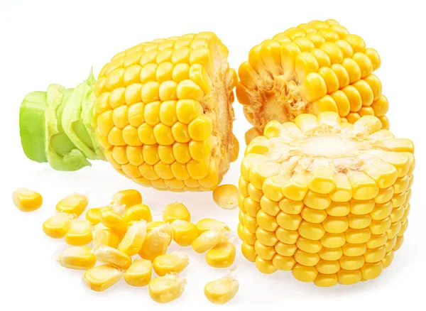 Kukoricacsutka Vagy Kukoricacsutka Fehér Alapon Izolált Darabjai — Stock Fotó