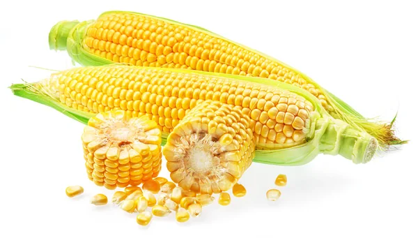 Kolby Kukurydzy Lub Kolby Kukurydzy Izolowane Białym Tle — Zdjęcie stockowe
