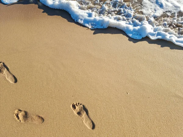 Следы Песчаном Пляже Океана Вид Сверху — стоковое фото