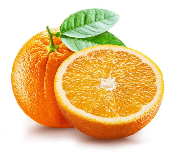 Olgun Portakal Meyvesi Portakal Meyvesinin Yarısı Beyaz Arka Planda Izole — Stok fotoğraf