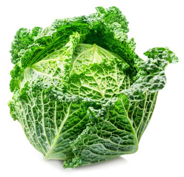 Fresh green savoy cabbage isolated on white background.  clipart