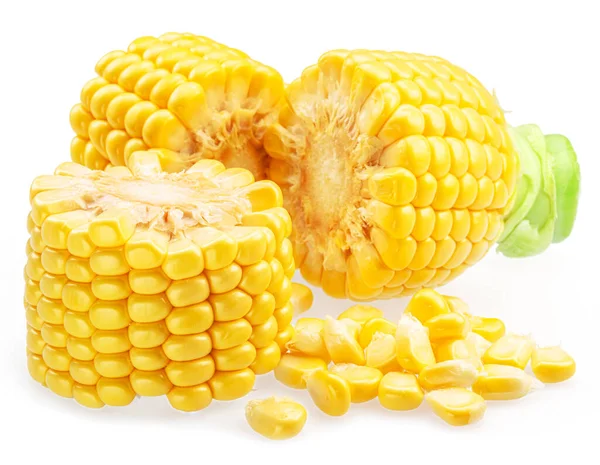 Kusy Kukuřice Cob Nebo Kukuřice Cob Izolované Bílém Pozadí — Stock fotografie