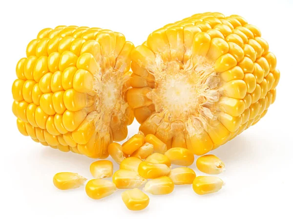 Pieces Maize Cob Corn Cob Corn Seeds Isolated White Background — 스톡 사진
